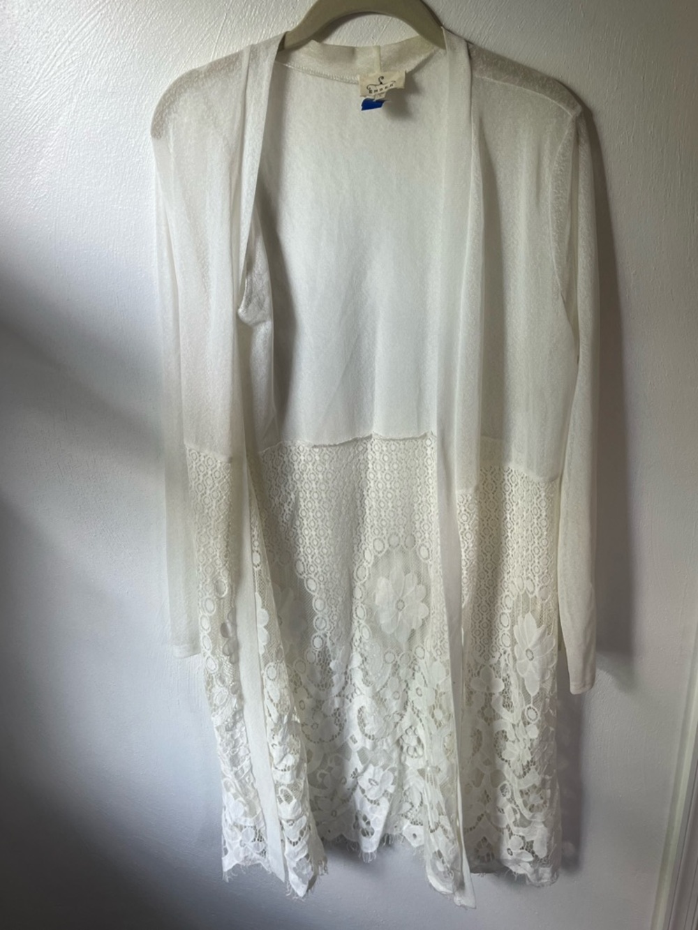 Vintage Sheer Lace Trim White Duster Cardigan